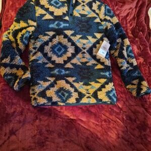 Women's Geometric Pattern Sweater - Blue and Yellow